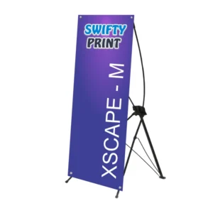 Xspace Banner size medium with purple graphic and Swifty Print lgoo